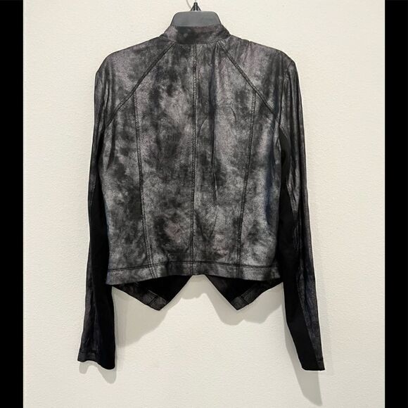 Rachael Ray stretch faux suede flowy Tie dye asymmetrical zip blazer - Picture 3 of 4